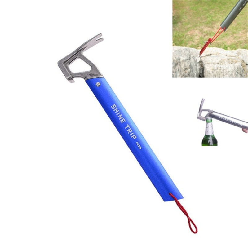 Outdoor Climbing Hammer Aluminum Camping Tent Canopy Nail Hammer Multifunctional Survival Hammer (Blue)