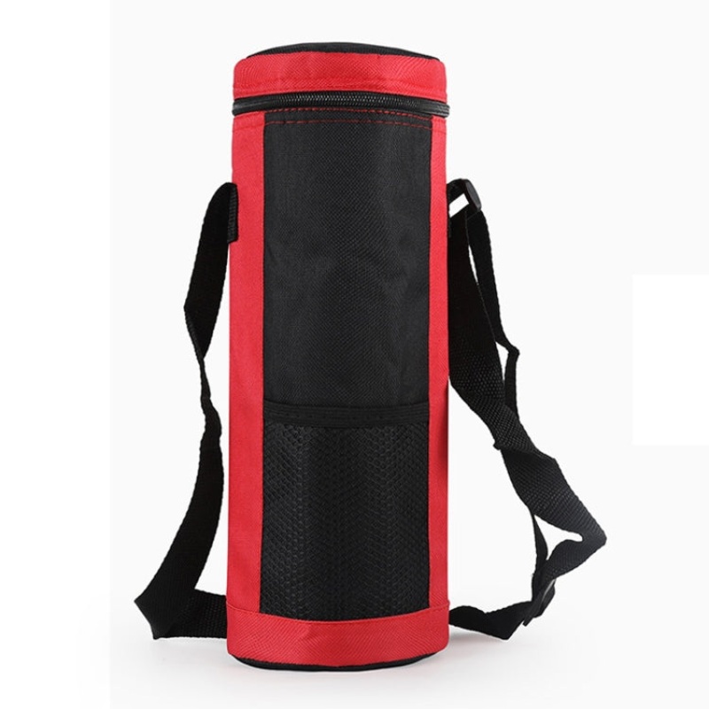 Insulation Pot Cup Set Hot Water Bottle Protective Cover Outdoor Picnic Travel Slung Fresh-keeping Cup Bag (Red, Capacity:1.1 x 2L)