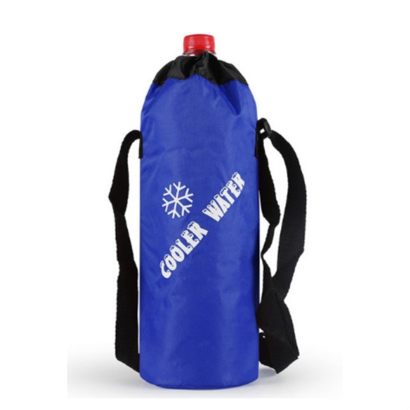 Portable Folding Drink Ice Pack Lunch Bag Oxford Cloth Cylindrical (Drawstring / Blue)