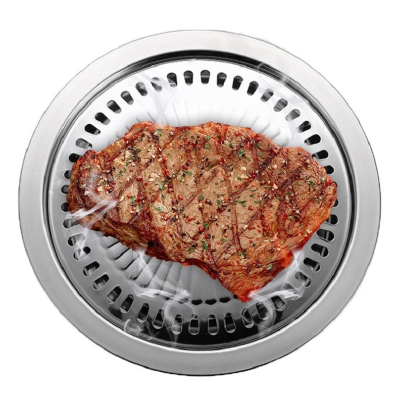 Portable Round Multifunctional Stainless Steel Outdoor Barbecue Tray (30 x 30 x 2.8 cm)