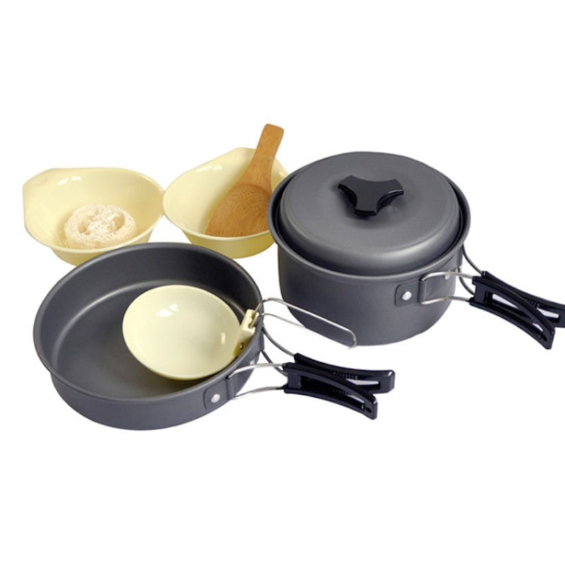 Outdoor Cookware Camping Set 1-2 People Cookware Hard Thick Alumina Portable Picnic BBQ Nonstick (Size: 1-2 People)