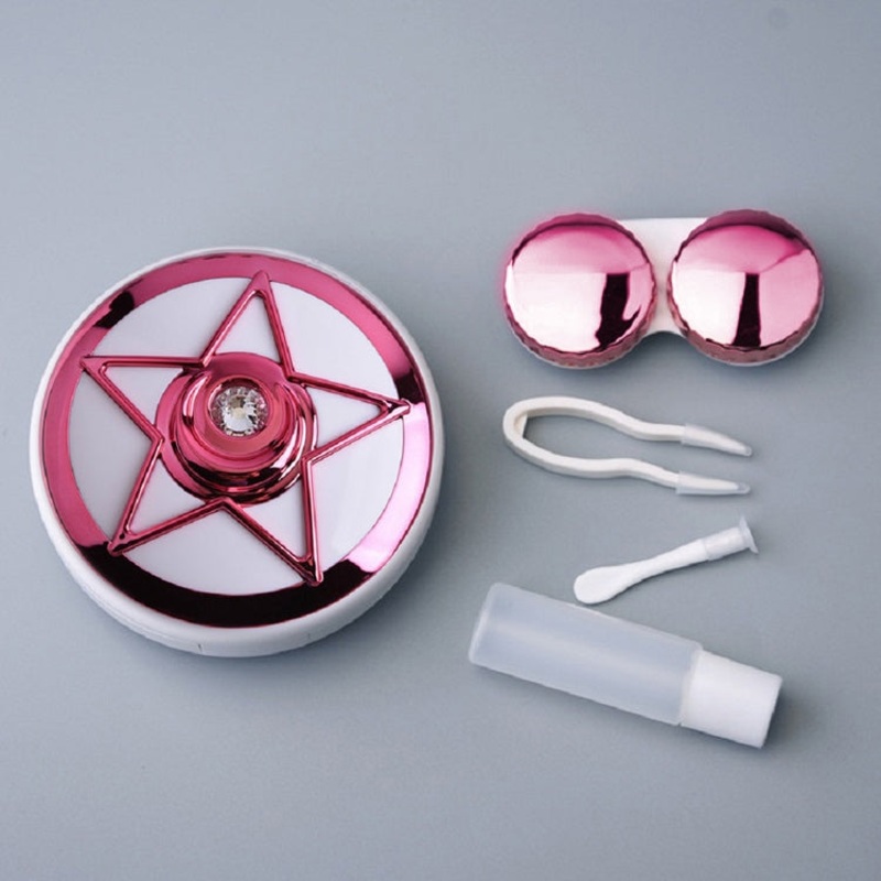 Portable Beauty Lens Care Double Box Contact Lens Case(Rose Red)