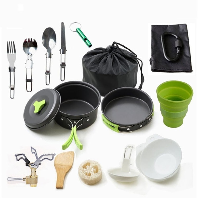 Camping Cookware Outdoor Cookware Set (Green) for Camping and Outdoor Cooking