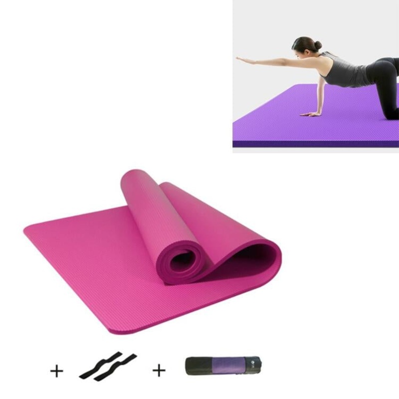 Pink Beginners Home Non-slip Yoga Mat with Straps & Tutorial & Net Bag (1850 x 900 x 15mm)