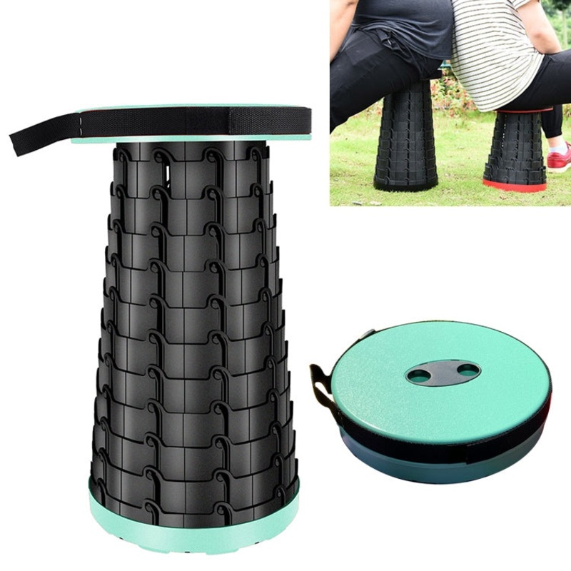 Portable Folding Telescopic Plastic Stool for Outdoor Camping Fishing Garden (Green)