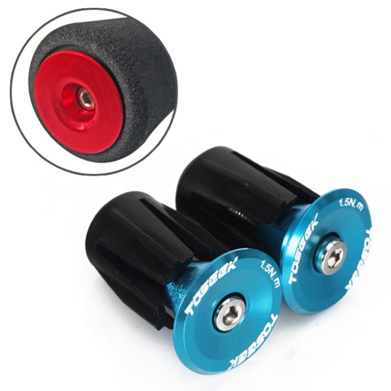 TOSEEK 1 Pair Mountain Bike Handlebar Grips Caps End Plug Aluminum Alloy Bicycle  Bar Ends Plug (Blue)