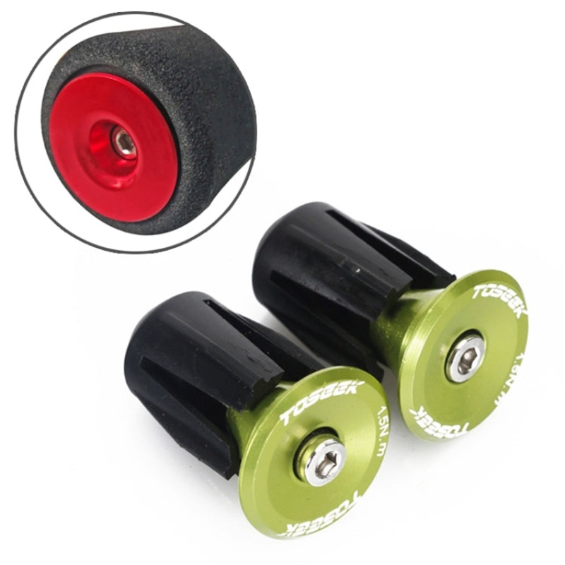 TOSEEK 1 Pair Mountain Bike Handlebar Grips Caps End Plug Aluminum Alloy Bicycle  Bar Ends Plug (Green)