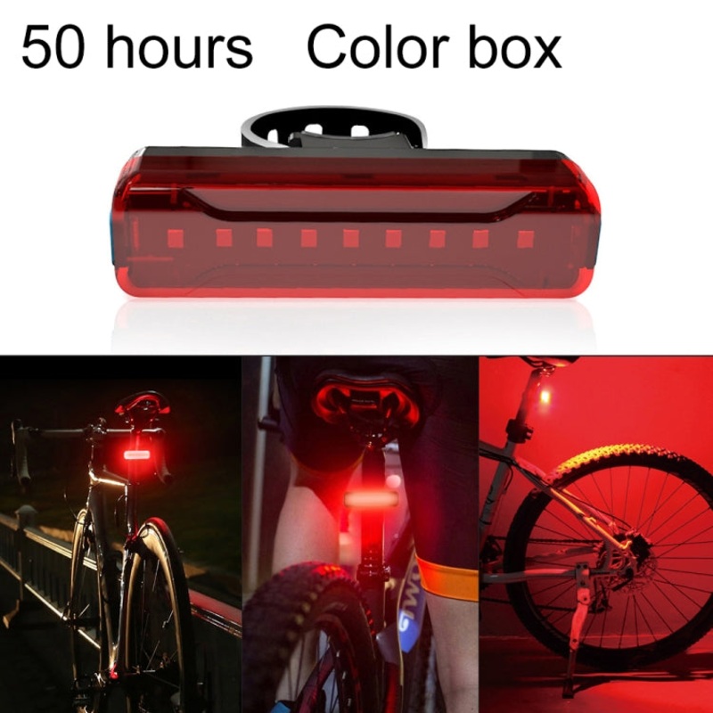 USB Charging Bicycle Taillight Safety Warning Light for Bicycle Riding Motorcycle Electric Car LED Mountain Bike (50 Hours, Color Box)