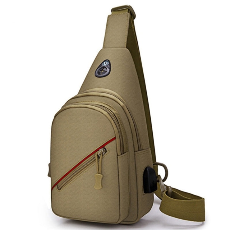 Men's Brown Oxford Cloth Leisure Single Shoulder Crossbody Chest Bag (One Size)
