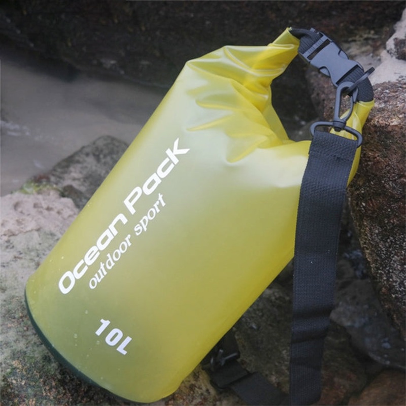 10L Outdoor Waterproof Single Shoulder Dry Bag Dry Sack PVC Barrel Bag Yellow (10L)