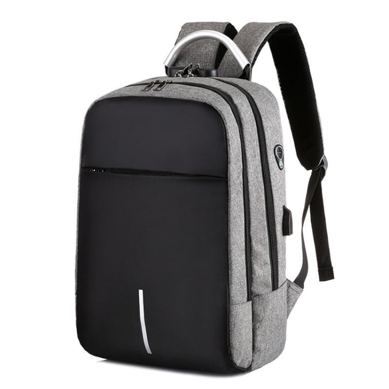 16 Inch Men Password Lock Backpack Business Casual Anti-Theft Computer Bag with External USB Port (Light Gray)