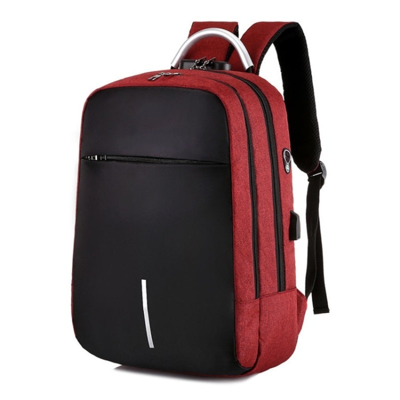 16 Inch Men Password Lock Backpack Business Casual Anti-Theft Computer Bag with External USB Port (Wine Red)