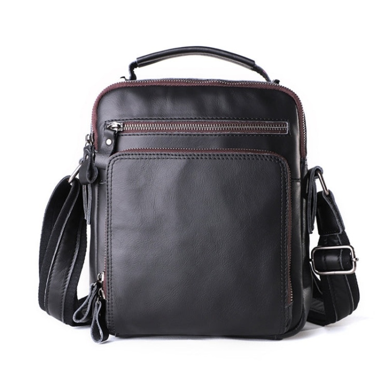 Casual Large-Capacity One-Shoulder Messenger Leather Bag Black (Napa Texture)