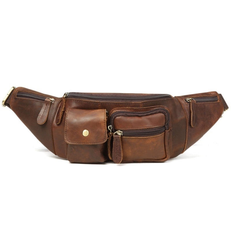 Casual Leather Crossbody Chest Bag Mobile Phone Waist Bag (Chocolate) for Men