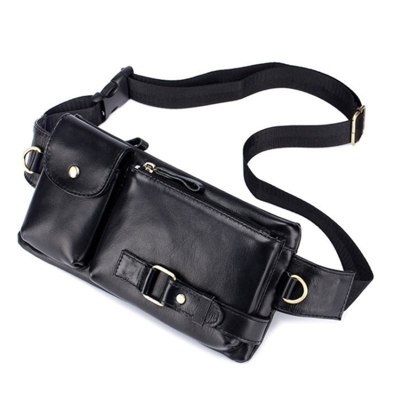 Men Small Mobile Phone Waist Bag Crossbody Multi-Function Chest Bag (Black)
