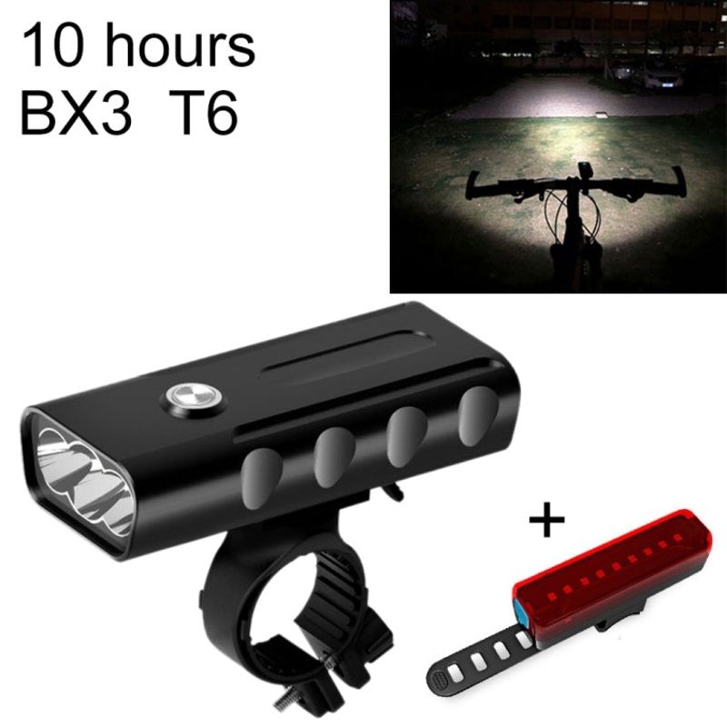 USB Charging Bicycle Light Front Handlebar LED Light 10 Hour T6+A02 Lamp (Black)