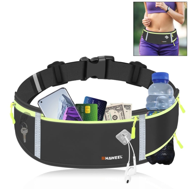 Waterproof Black Sports Waist Fanny Pack Bag Running Belt Phone Pocket (ie. Medium) for Activities