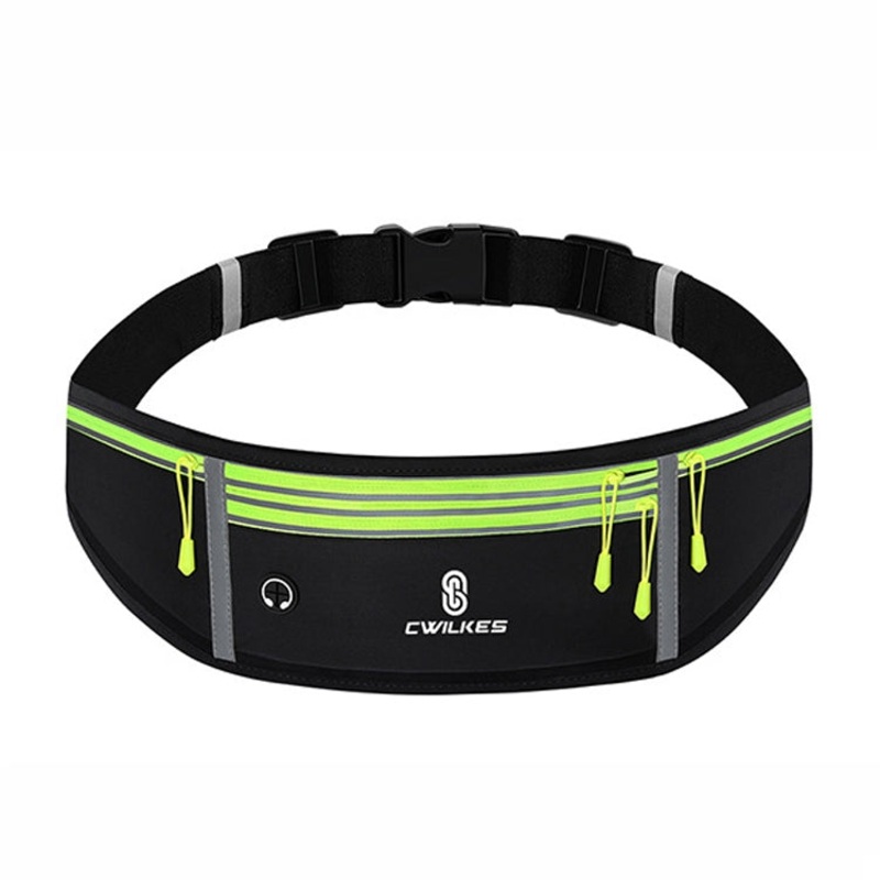 Waterproof Fitness Waist Bag Outdoor Sports Phone Pocket Four Pockets (Black Green)
