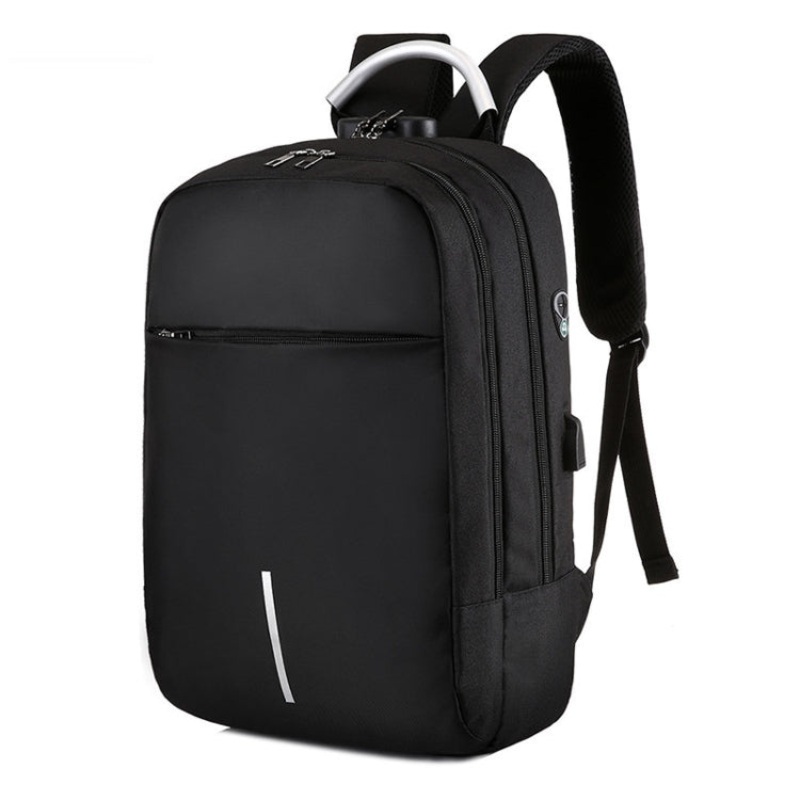 16 Inch Men Password Lock Backpack Business Casual Anti-Theft Computer Bag with External USB Port (Black)