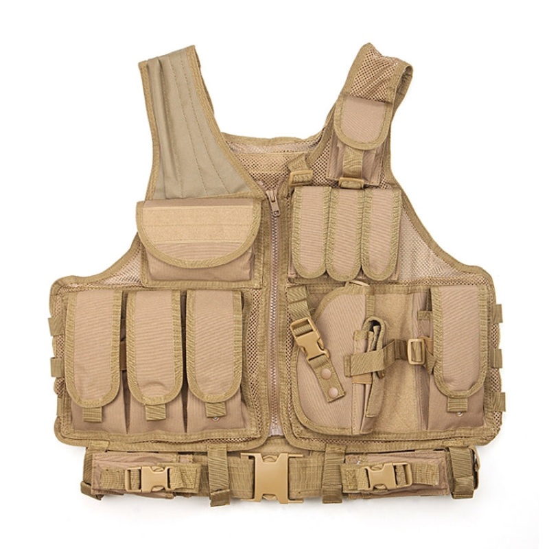 Breathable Mesh Outdoor Equipment Vest Tool Pocket Free Size (Brown)