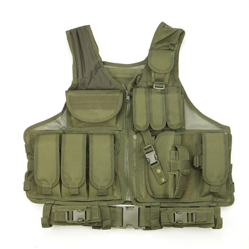 Breathable Mesh Vest Tool Pocket Outdoor Equipment Vest Free Size Army Green (Army Green)