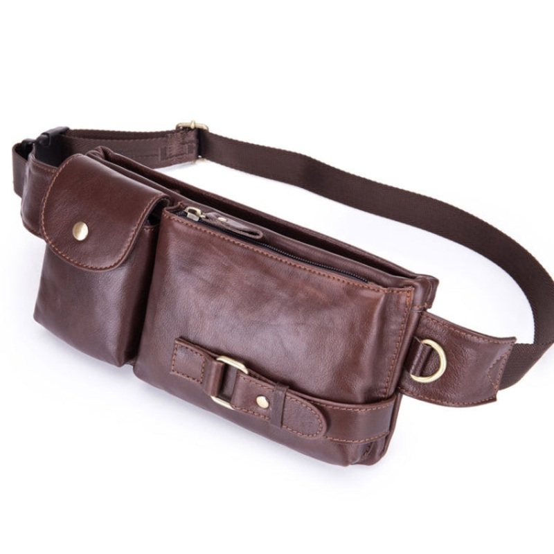 Brown Men Crossbody Mobile Phone Waist Bag Multi-Function Chest Bag (Small)