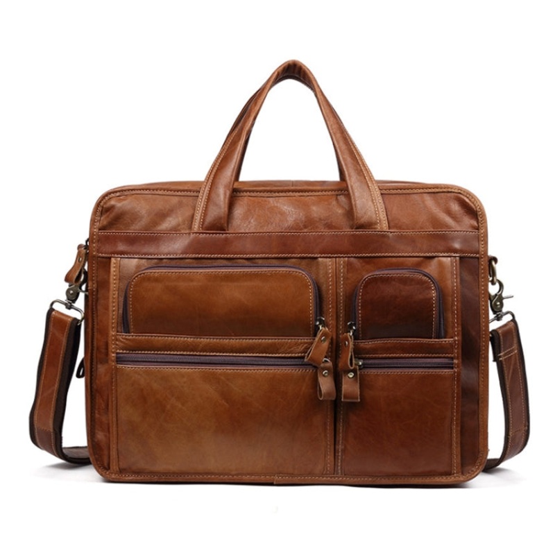 Casual Men Singer-Shoulder Messenger Briefcase 15.6 Inch Business Handbag (Brown)