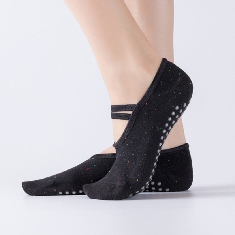 Cotton Backless Ballet Yoga Socks with Straps (Black) - One Size