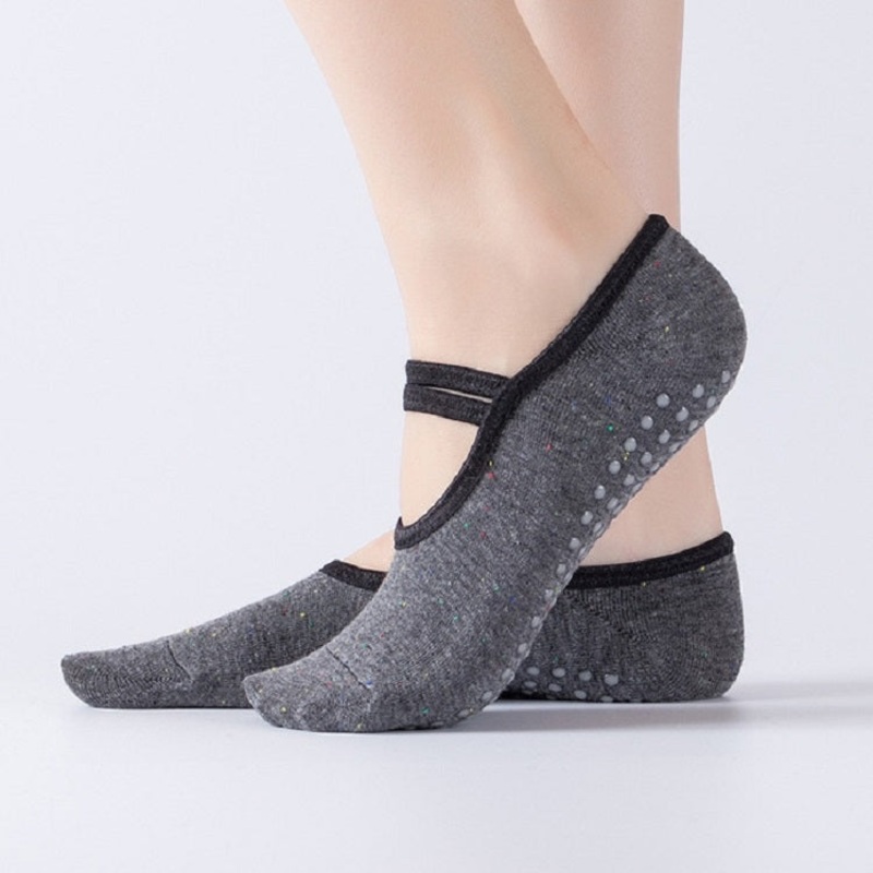 Cotton Backless Ballet Yoga Socks with Straps, Dark Gray (One Size)