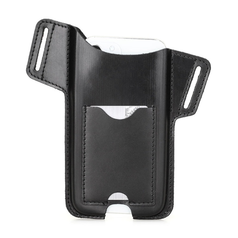 Crazy Horse Leather Large Screen Mobile Phone Belt Holster - Black (Family Contacts)