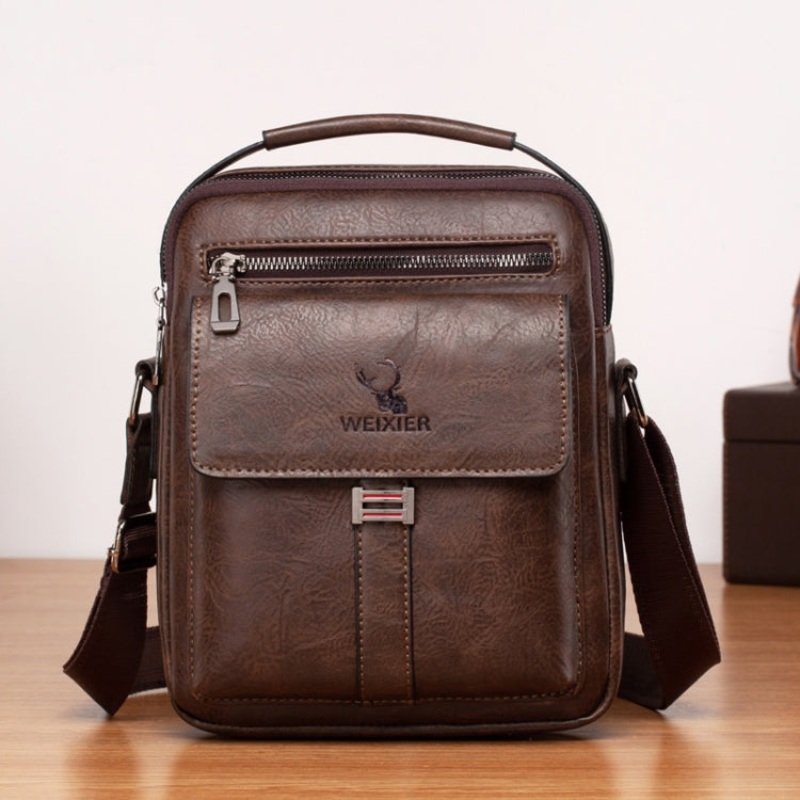 Large Capacity Retro Leather Men Business Handbag Crossbody Bag (Dark Brown)