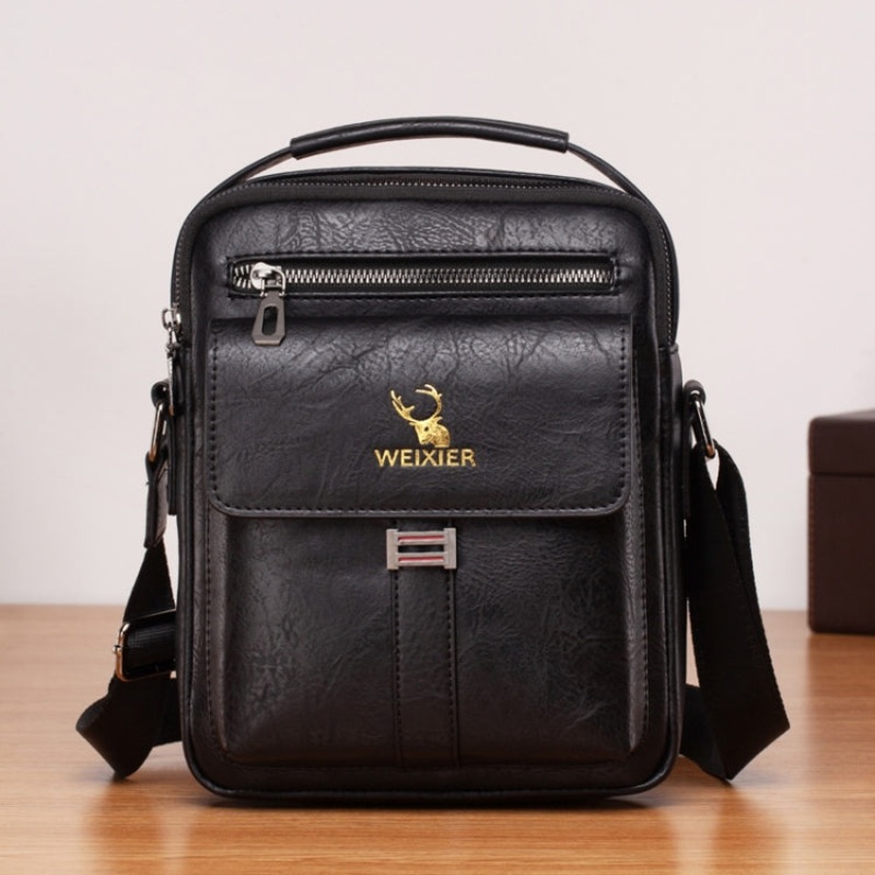 Large Capacity Retro PU Leather Business Handbag Crossbody Bag (Black)