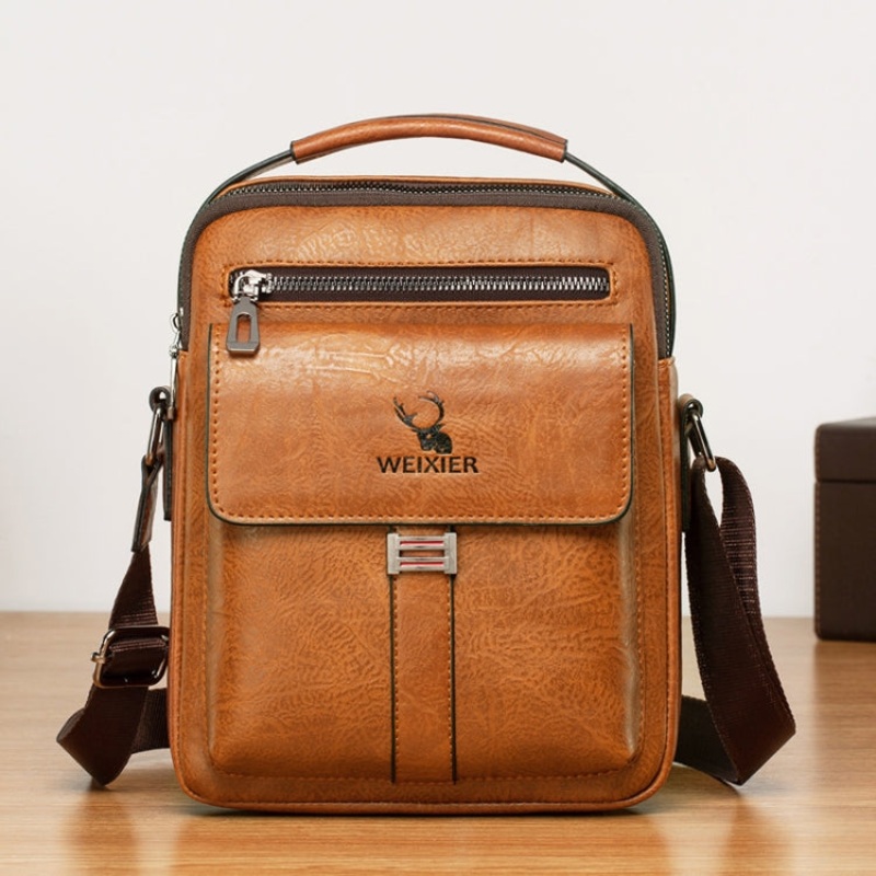 Large Capacity Retro PU Leather Men Business Crossbody Bag (Light Brown)