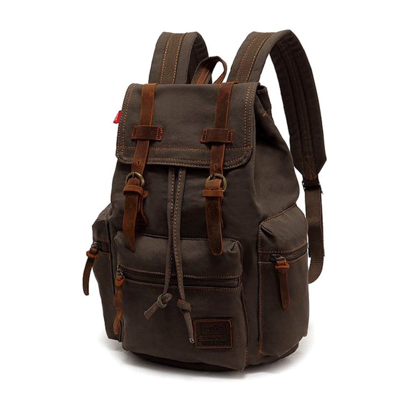 Large Student Retro Canvas Backpack Shoulders Laptop Bag (Army Green)