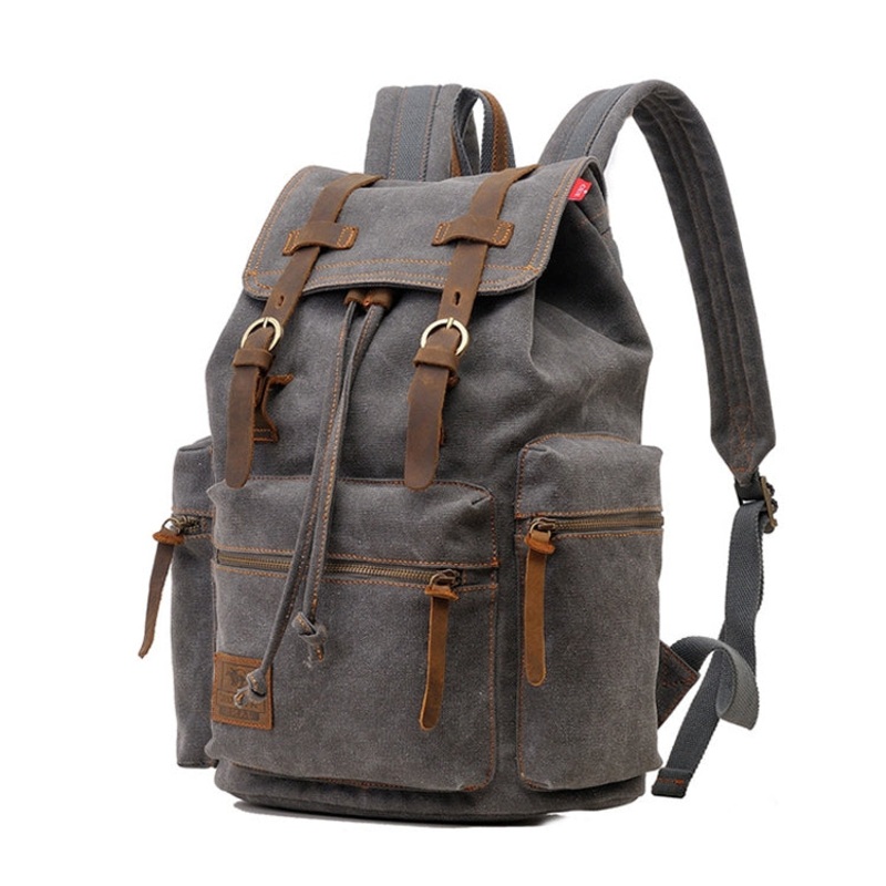 Large Student Retro Canvas Backpack Shoulders Laptop Bag (Grey)