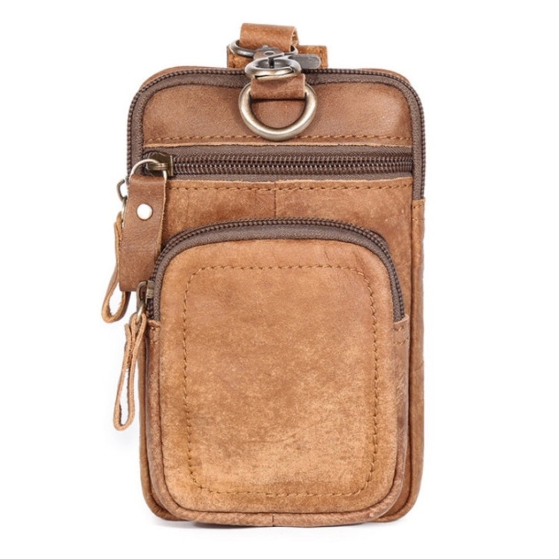 Men Retro Cowhide Multifunctional Sports Waist Bag (Brown)