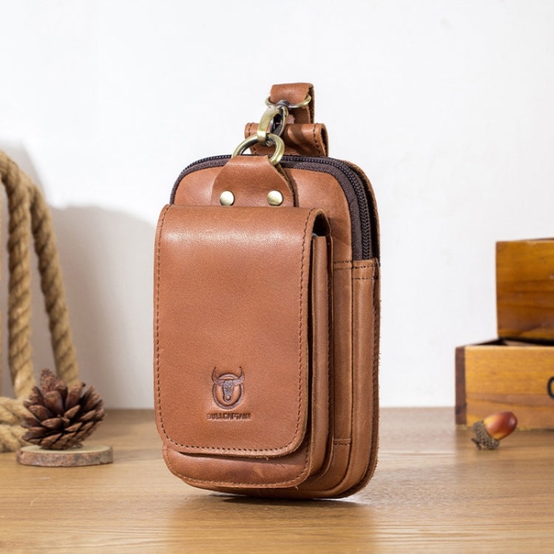 Multi-Function Leather Waist Bag Magnetic Buckle Mobile Phone Belt Bag (Yellow Brown)