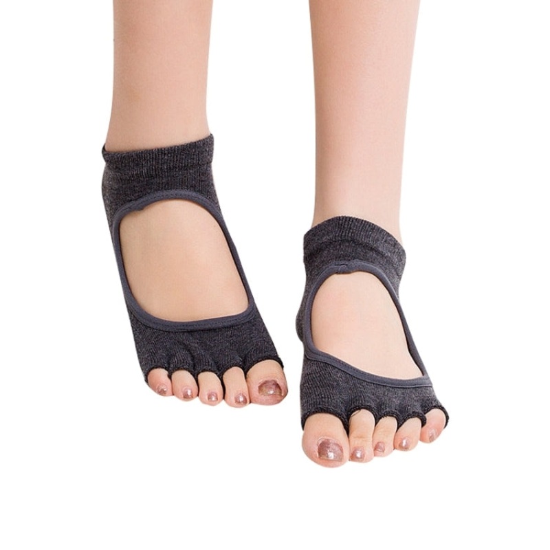 One Pair Open Toe Anti-slip Sports Female Yoga Socks Size 34 x 39 (EUR) Dark Gray