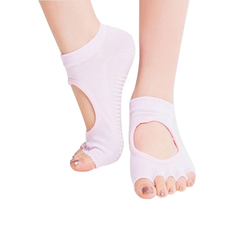 Open Toe Open Instep Anti-slip Sports Female Yoga Socks Size 34 x 39 EUR Light Pink