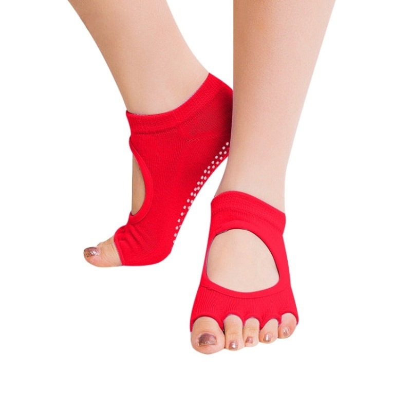 Open Toe Open Instep Anti-slip Sports Female Yoga Socks Size: 34 x 39 (Red)