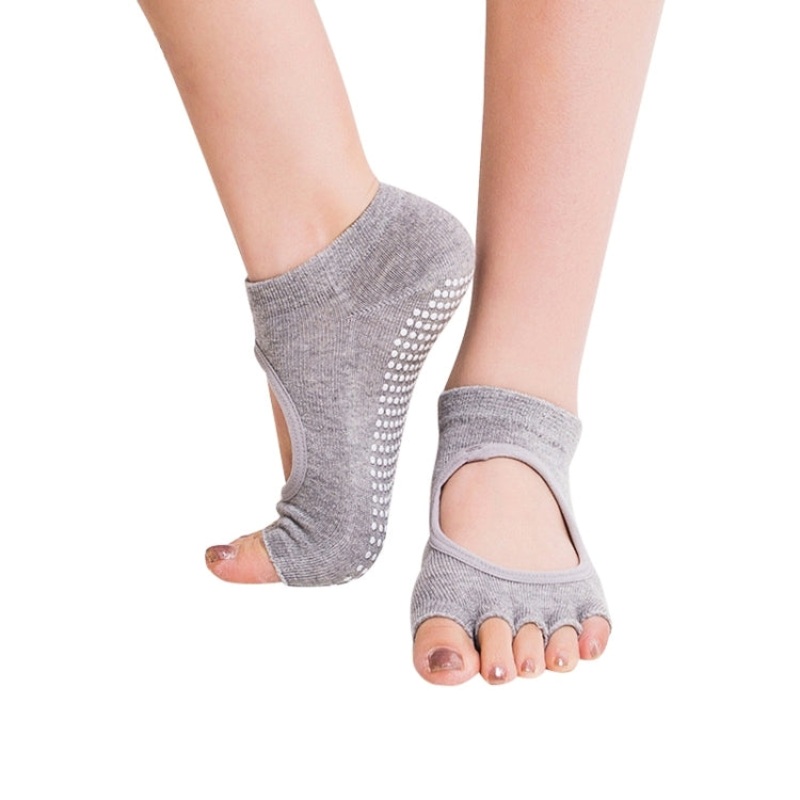 Open Toe Open Instep Anti-slip Sports Yoga Socks Female Light Grey Size: 34-39 Eur