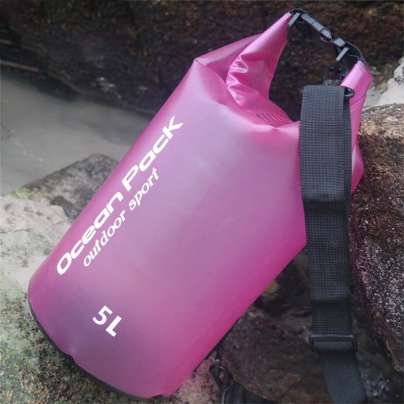 Waterproof Single Shoulder Dry Bag Dry Sack PVC Barrel Bag 5L Capacity (Rose Red)