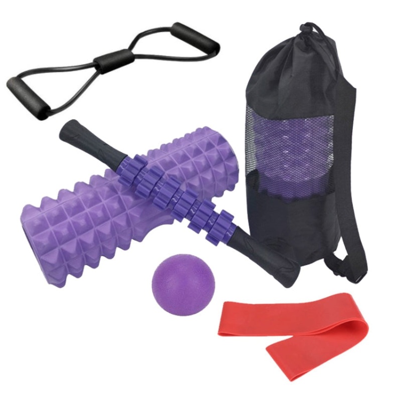 6Pcs/Set Crescent Hollow Foam Roller Yoga Column Set Fitness Muscle Relaxation Massager Set x 45cm (Purple)