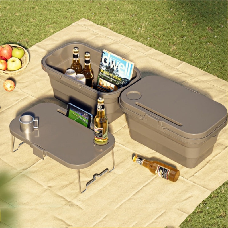 Camping Water Carry Basket Picnic Basket Outdoor Folding Box Can Be Used As Table (Random Color)