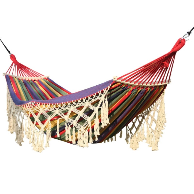 Double Outdoor Camping Canvas Hammock with Stick - Colorful Stripes (200x150cm)