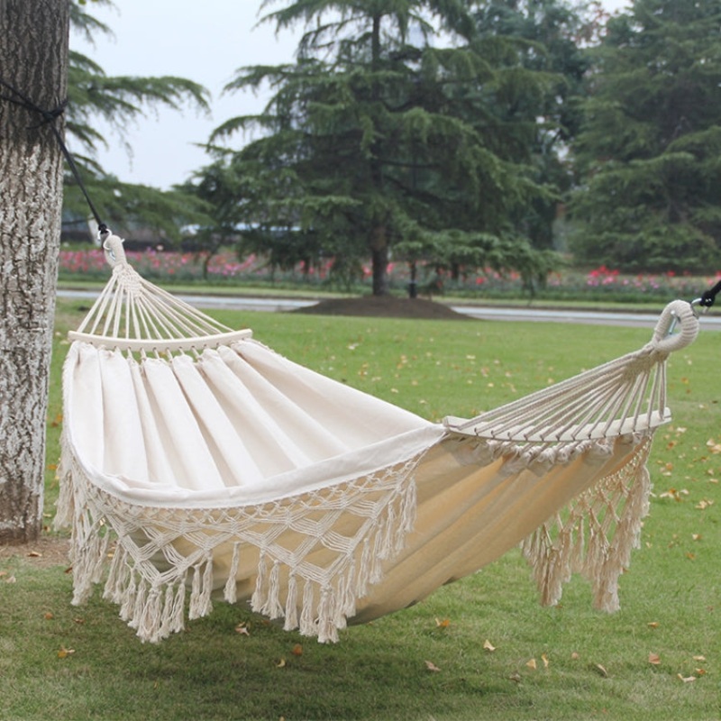 Double Outdoor Camping Canvas Hammock with Stick (White)