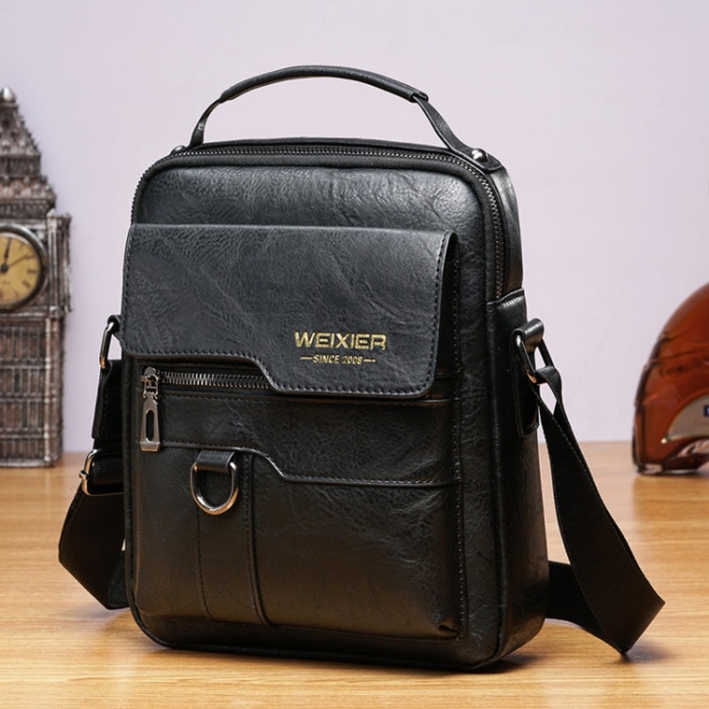 Men Business Retro PU Leather Crossbody Bag (Black)