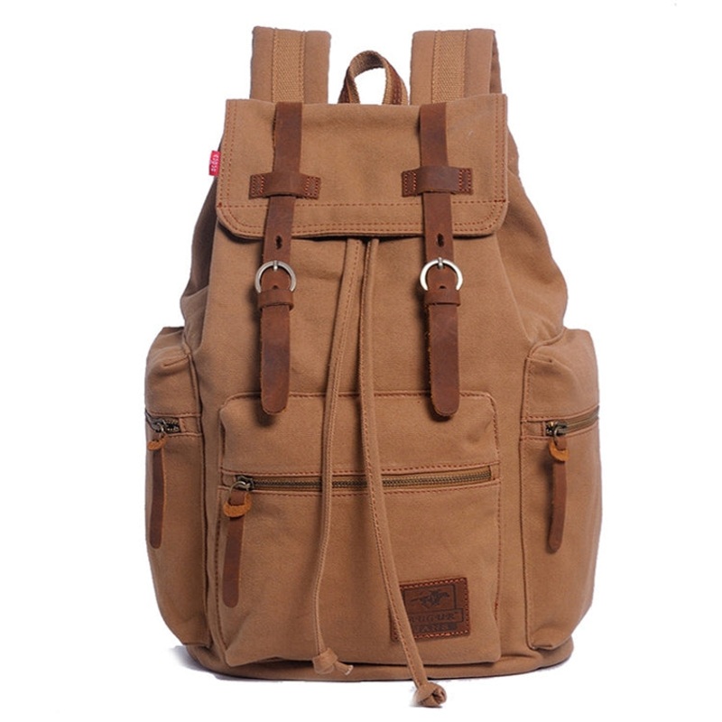 Men Retro Canvas Backpack Shoulders Laptop Bag Yellow (Regular)