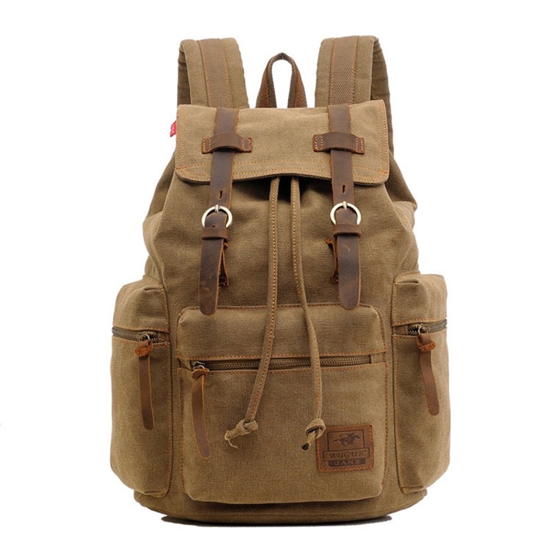 Men Retro Canvas Backpack Shoulders Laptop Bag (Yellowish-brown)