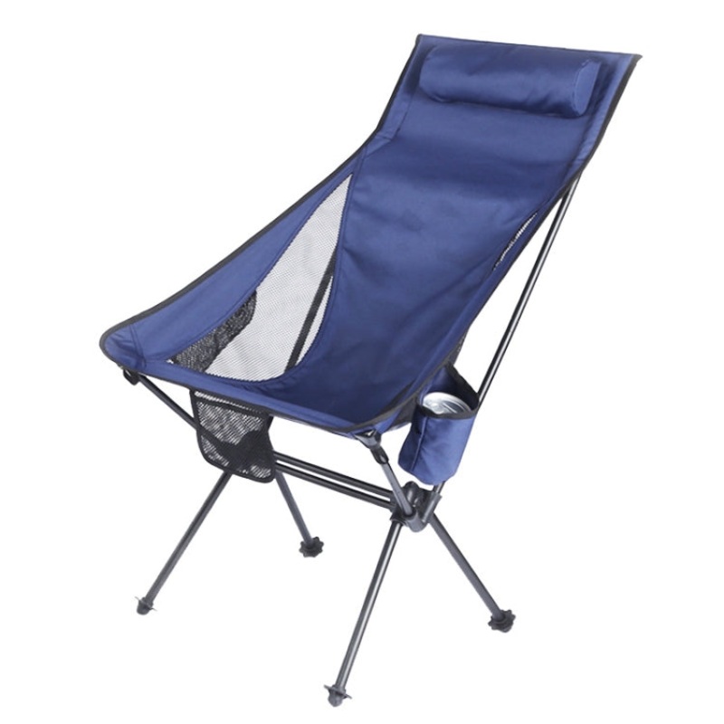 Portable Folding Beach Chair With Pocket for Outdoor Camping Aluminum Alloy (Blue Gray)